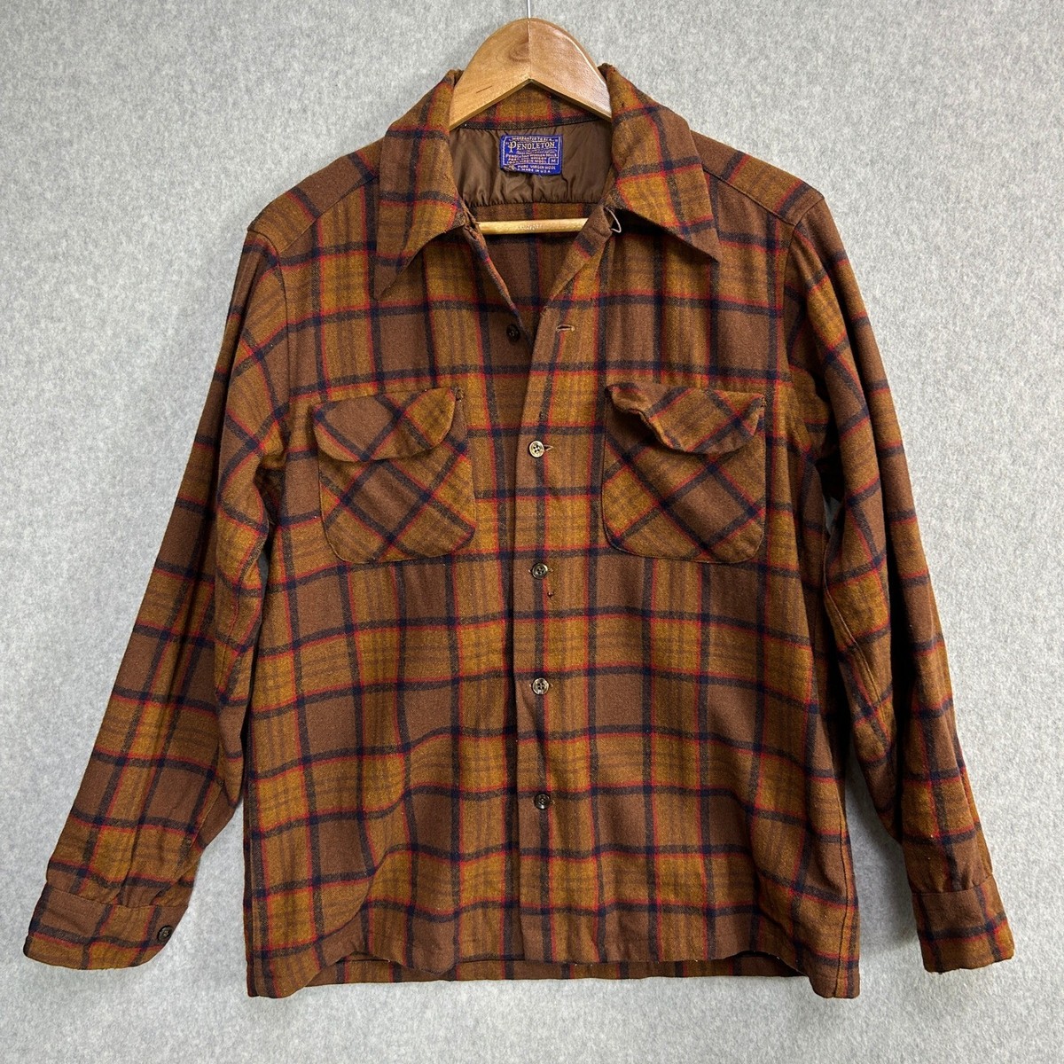 Pendleton Board Shirt Brown Plaid Virgin Wool Vintage Mens Medium Pendleton Board Shirt Brown Plaid Virgin Wool Vintage Mens Medium