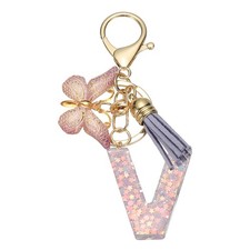 Alphabet V Tassel Butterfly Initial Letter Keychain Purple, Pack of 1