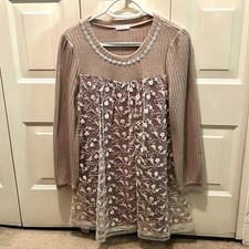 Axes Femme Tunic Sweater Dress Mauve Floral Lace Medium