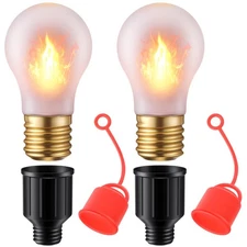 2 Pack Rechargeable A19 Flickering Flame Light Bulbs with E26 Conversion Inte...