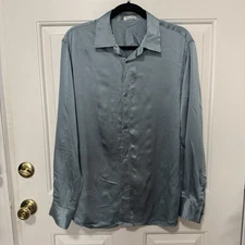 Lilysilk Mulberry Silk Basic Mens Shirt Blue Size Large