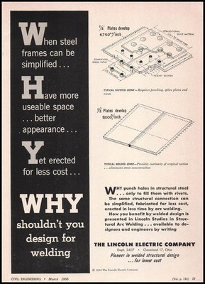 1956 Lincoln Electric Co. Cleveland Ohio Welded Joint Diagrams Vintage Print Ad