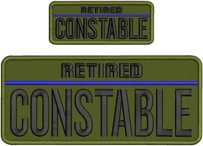 Retired Constable EMBROIDERY  PATCH 10X4 AND 2X5 HOOK ON BACK Black on od green