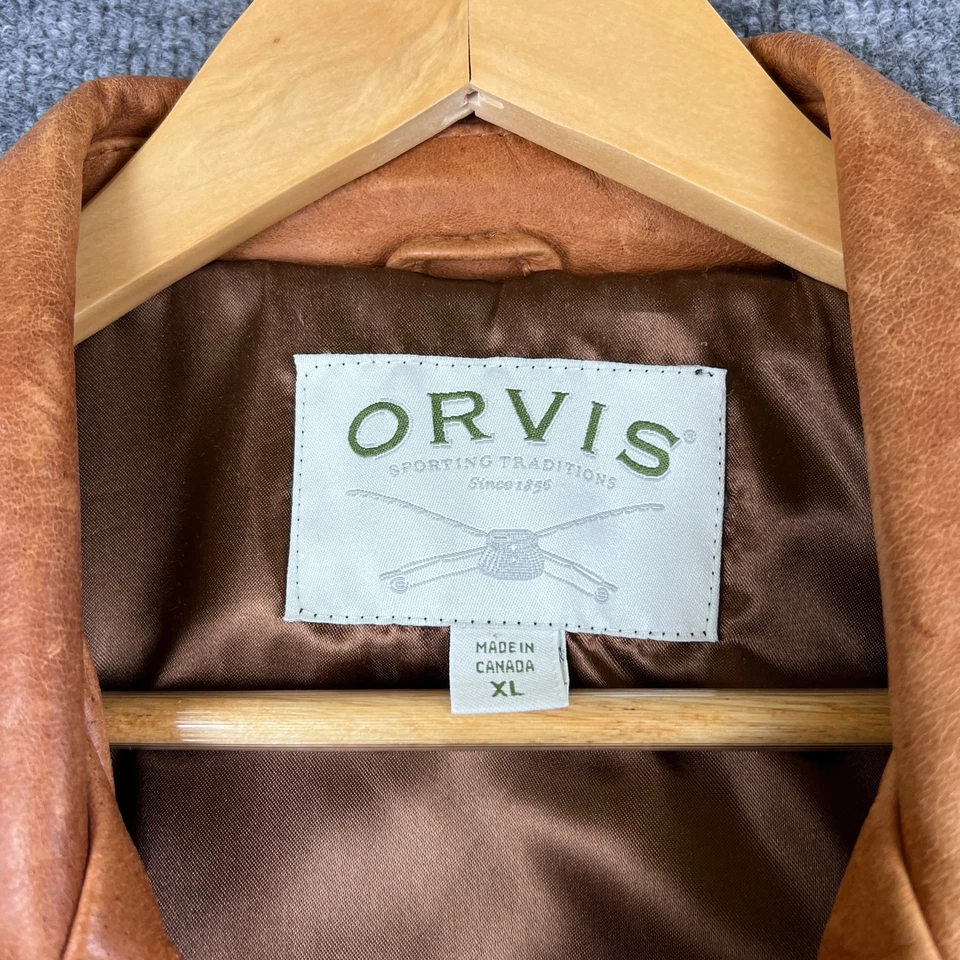 Jaqueta de couro vintage Orvis masculina XL marrom chifre botões união feita no Canadá - Imagem 3 de 4