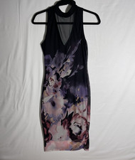 Womens Black Floral Sheer Dress Open Back Bodycon Whimsigoth Prom Y2K Sz XS