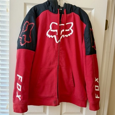 Fox Head Racing Hoodie Mens XL Red Sasquatch Faux Fur Jacket Sherpa Zip READ