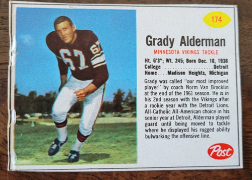 Grady Alderman #174 1962 Post Cereal card