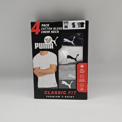4 PACK PUMA Cotton Blend Crew Neck T Shirts Men's S M L XL Black Navy White Gray