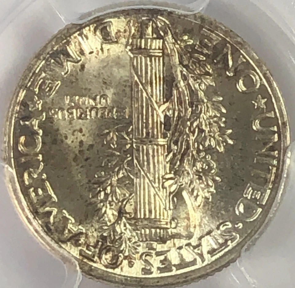 1935 MERCURY DIME "PCGS MS66 FB" - TONING OBEVERSE/REVESE VERY GOREGOUS LOOK ✅ - Image 3 of 3