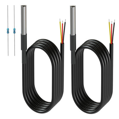 2 Pack Waterproof DS18B20 Temperature Sensor Probes with 2 Pack 4.7K Ohm Resisto