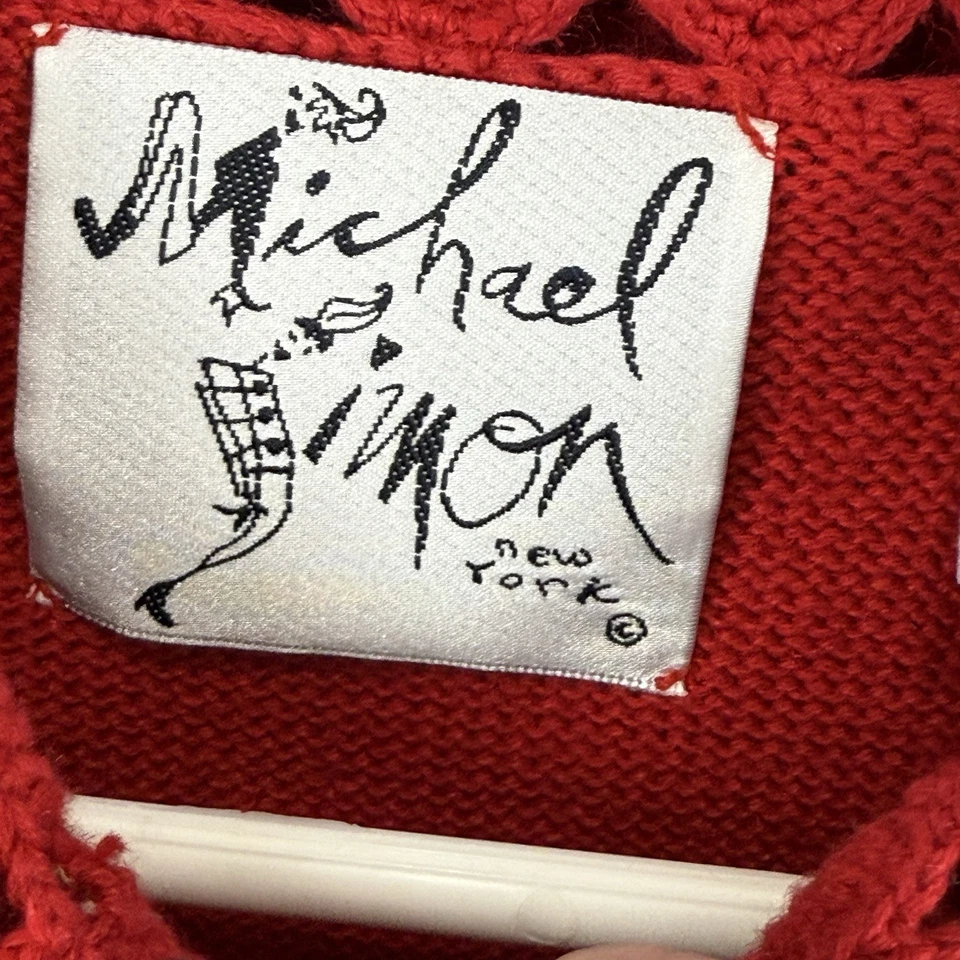 Cárdigan vintage Michael Simon para mujer pequeño S rojo roseta flores crochet Foto 4 de 4