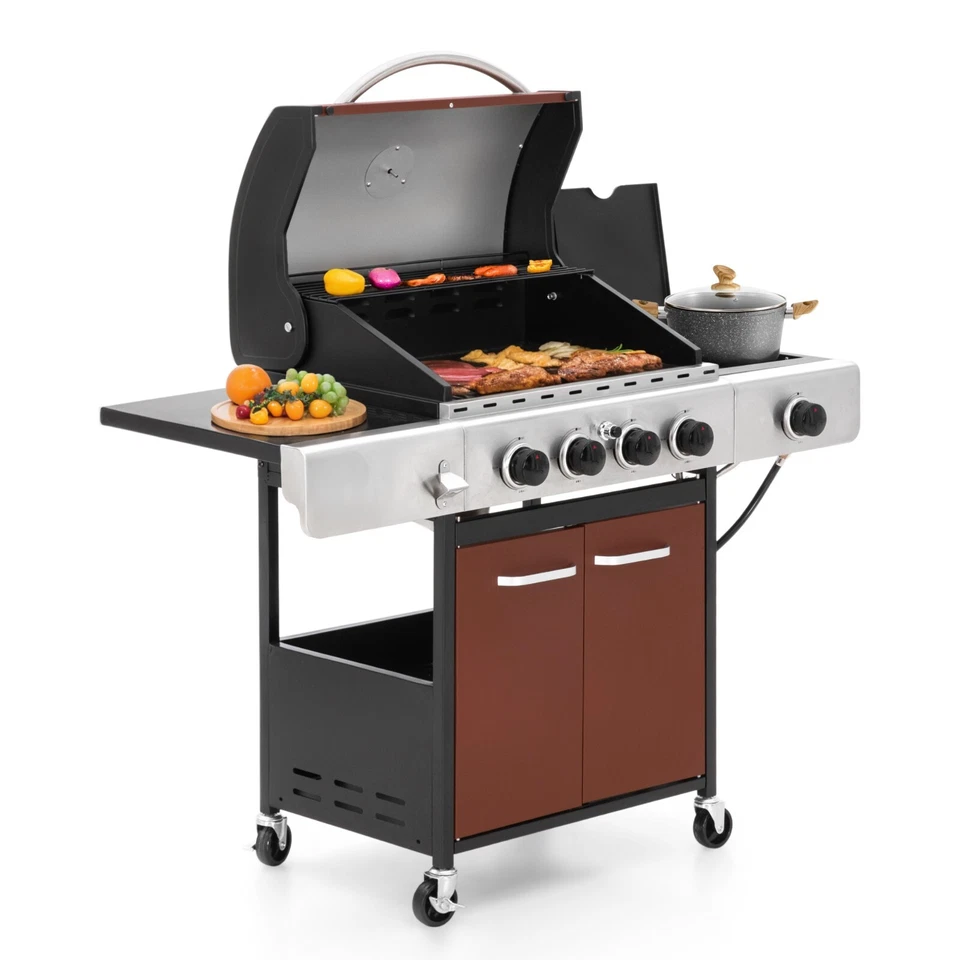 Parrilla de barbacoa de 4 quemadores con quemador lateral de acero inoxidable propano gas parrilla de barbacoa Foto 2 de 4