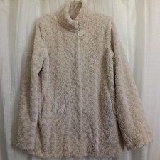 Dennis Brasso Fur Coat Faux Chai Latte Rosette Gold Satin Pockets Clip Close Xs