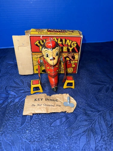 Rare Vintage Louis Marx Tumbling Monkey w/Original Box Wind Up Tin Toy