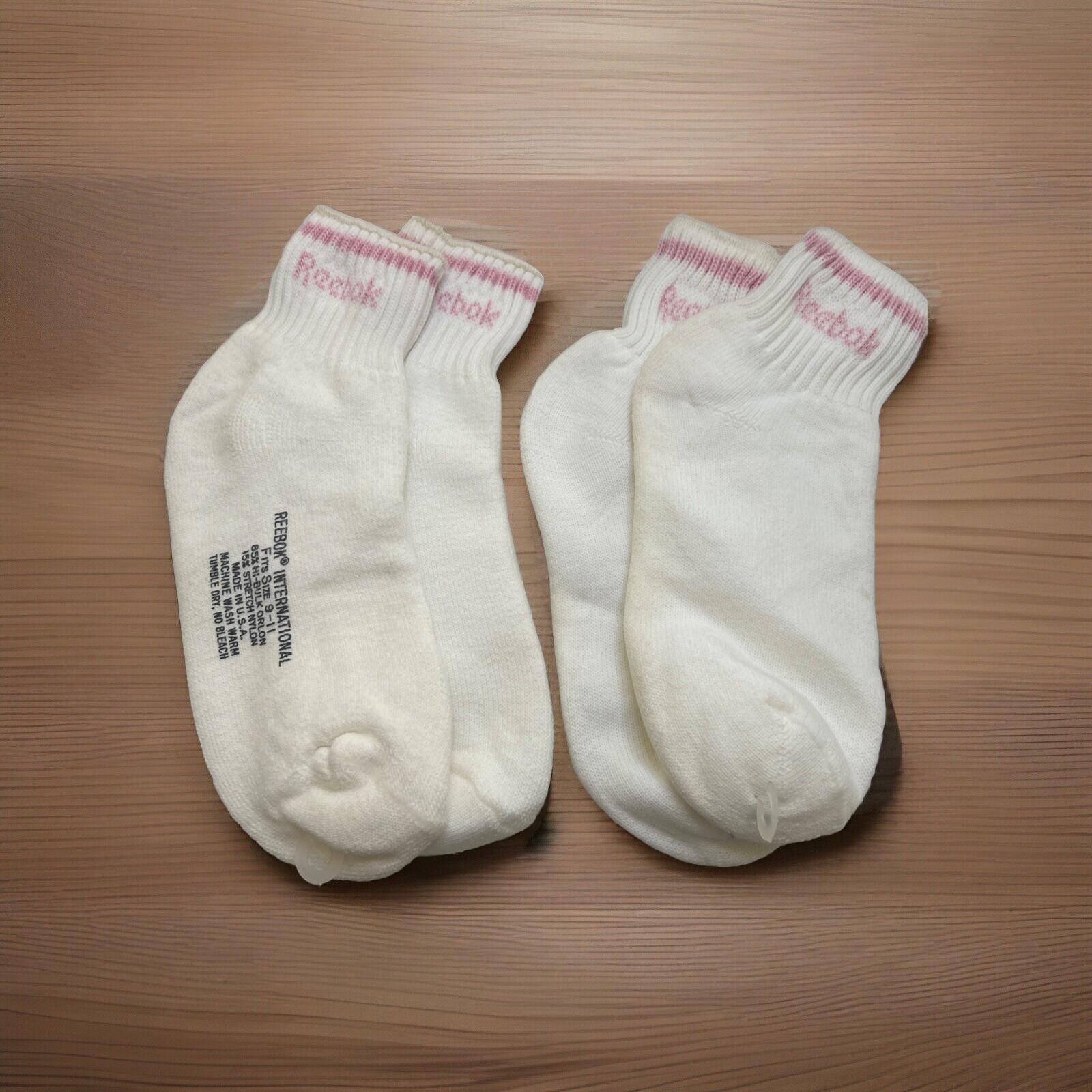 VTG Socks Lot (2) Reebok Womens ankle socks USA Made size 9-11 NOS 80s 90s Pink-image