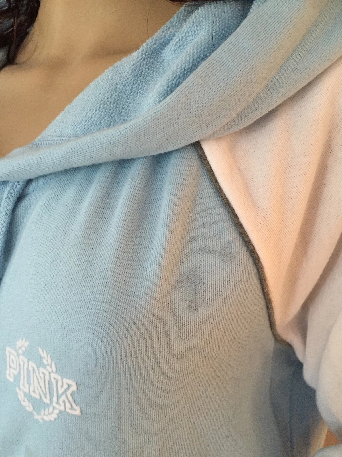 UNDERCOVER Felpa con cappuccio Victorias's Secret ROSA perfetta cerniera intera grande giacca blu bianca