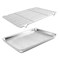 Baking Pan Sheet with Cooling Rack Set for Oven, Stainless Steel, 18 x13 x1 Inch