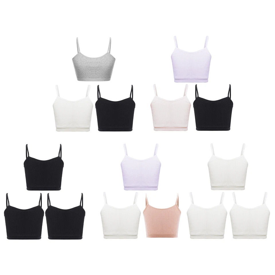 Kids Girls Bra Solid Color Camisole Spaghetti Straps Sportswear Sleeveless Gym - Image 3 of 3