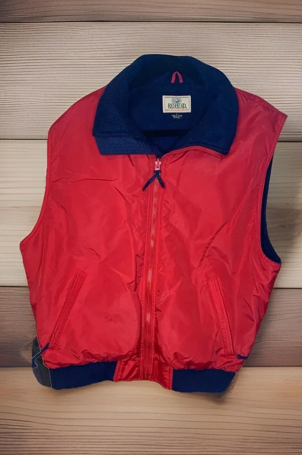 REDHEAD Men’s Large Insulated Vest Windproof Red & Blue Fleece Lined Full Zip