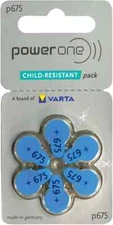 Power One Size 675 Mercury Free Hearing Aid Batteries (60 pack) **NEW DESIGN**
