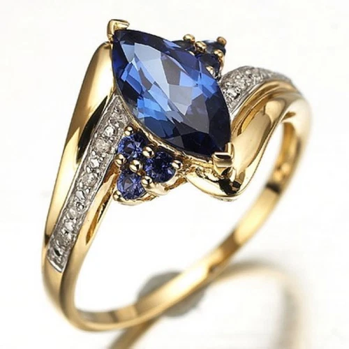 Jewelry Womens Blue Sapphire 18K Gold Filled Engagement Wedding Ring Size 6-12 - Picture 13 of 21