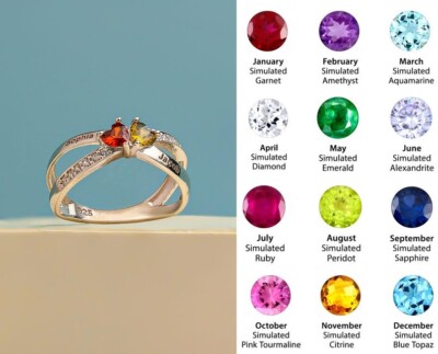 Custom Birthstone Name Ring, Personalized Family Ring for Women Engraved Ring