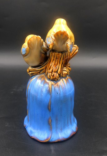 Majolica Style Ceramic Pottery Bluebell With Birds Vintage 14cm Ornament Signed - Picture 4 of 7