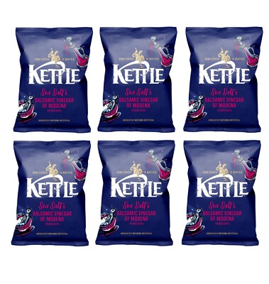 6 X KETTLE Chips Sea Salt & Balsamic Vinegar Sharing Crisps Snacks 130g