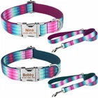 Personalized Free Customized Engraved Dog Collar 5ft Leash Set Green Purple XS-L