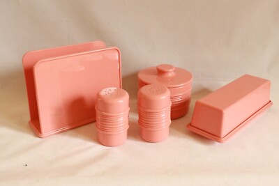 Vintage Rubbermaid Hard Plastic Pink Dining Accessory Set