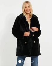 Threadbare Women's Ladies Black Faux Fur Winter Coat Size 14