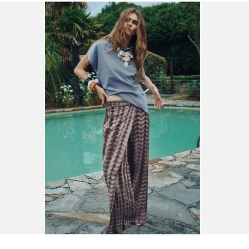 Neu mit Etikett Zara Batik Wickelhose Blogger Favorit XL Leinenmischung - Bild 2 von 10