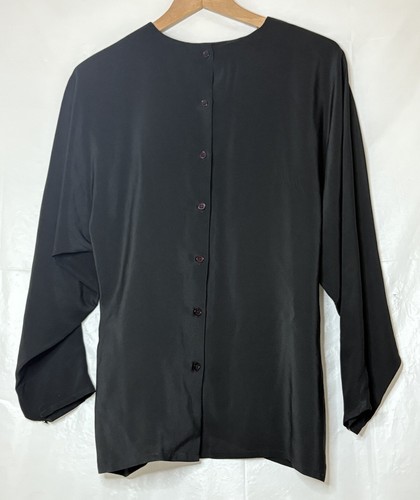 Ann Tjian For Kenar 100% Silk Black Minimalist Goth Blouse Shirt US 8 UK 12 - Picture 11 of 12