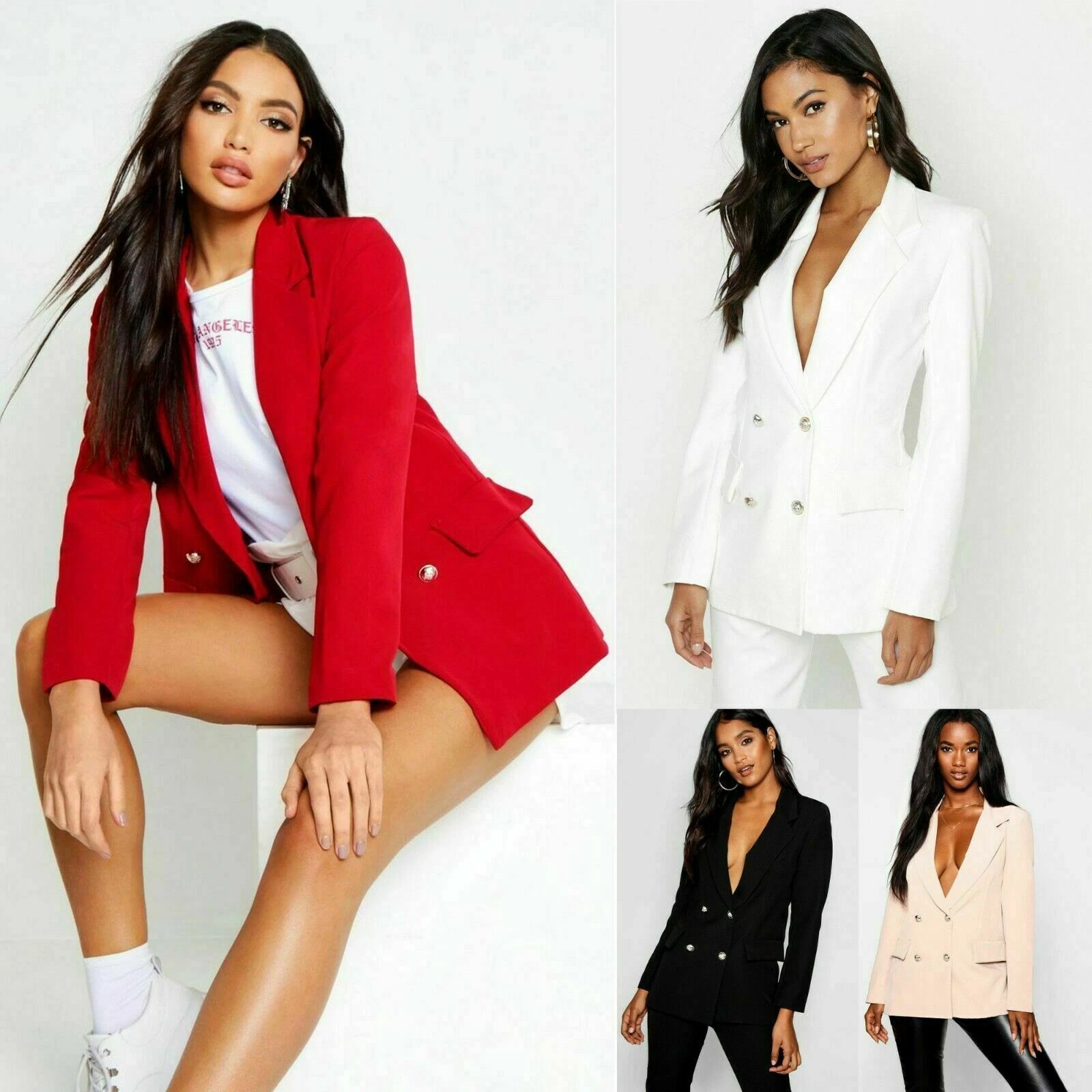 Womens Gold Button Double Breasted Duster Coat Ladies Jacket Blazer Plus Size
Opens in a new window