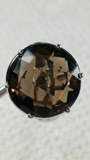 sz 9 DESGINER CHECKERED CUT SMOKEY QUARTZ BROWN STERLING SILVER RING 10g