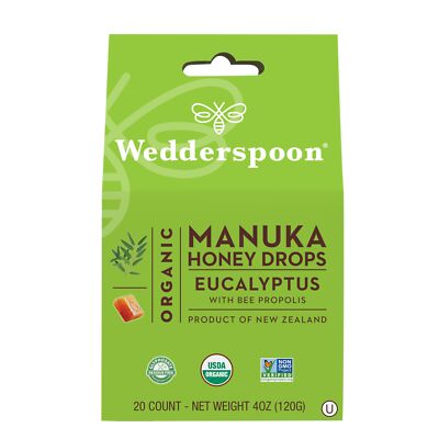 Organic Manuka Honey Drops, Eucalyptus & Bee Propolis, 20 Count (4oz) (Pack o...