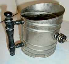 Perfect Flour Sifter Black Wood Knob Handle Primitive USA 6" Tall VTG FREE SHIP