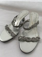 sandals next 6 silver faux leather strappy studded kitten heel womens