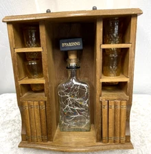 Vintage Amber Shot Glasses with Coasters and Disaronno Lighted Bottle Super Cool