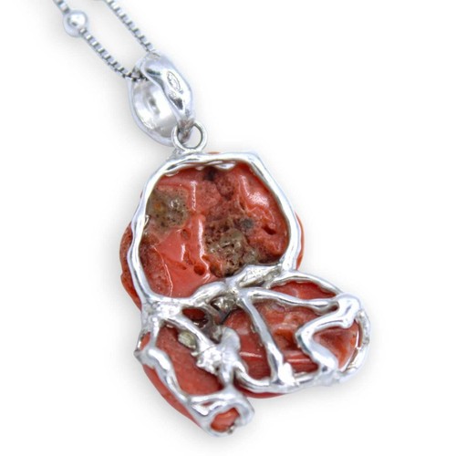 Collier D'Argent 925,L 48 + 4 CM Ca. Avec Pendentif de Corail Tour Du Greco - Photo 3 sur 8
