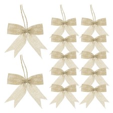 12Pcs 3" Mini Burlap Bows Handmade Bow Knot Decorative Ornament Bow Beige