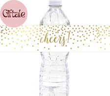 Metallic Gold Confetti Polka Dots, Wedding Water Bottle Labels Stickers, Cheers 