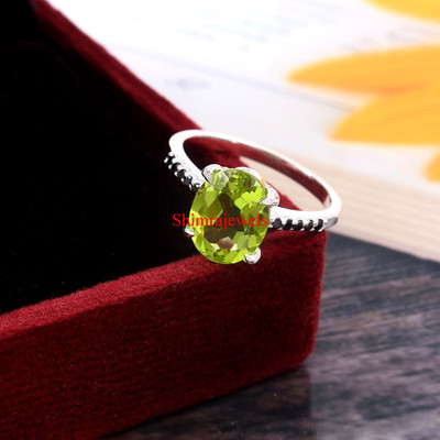 Lab grown Peridot With 18k White Gold Plated Silver Women's Ring #1