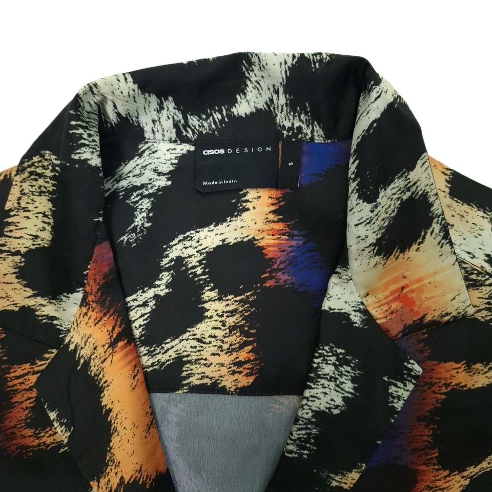 ASOS Leopard Print Satin Button Up Short Sleeve Shirt Mens Small Oversize - Image 4 of 4