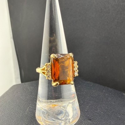 Vintage Cocktail Ring Orange Gold Tone Rhinestone Size 6.5