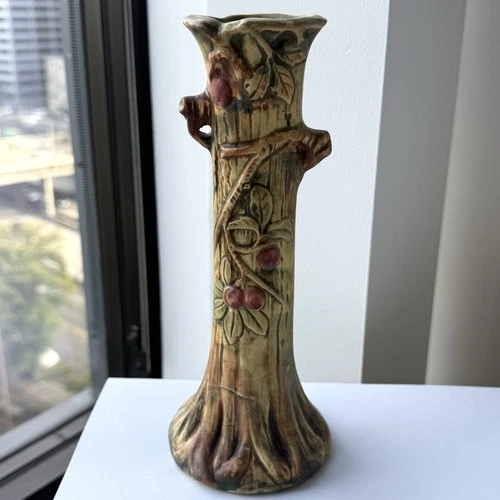 Baldin Weller Pottery Woodcraft Apple Tree Trunk Bud Vase 9" Marked Signed