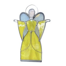 Vintage Stained Glass Angel 8  Sun Catcher Hand Cut Glass Free Standing