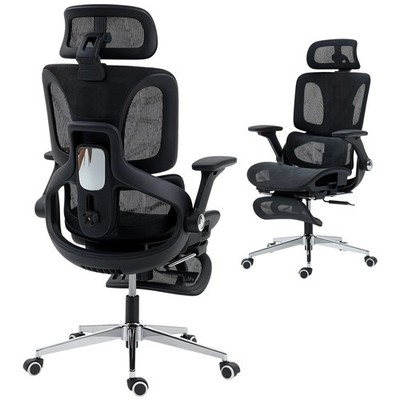 HOMCOM Ergonomischer Bürostuhl, Mesh Schreibtischstuhl mit Lordosenstütze, Fußstütze
