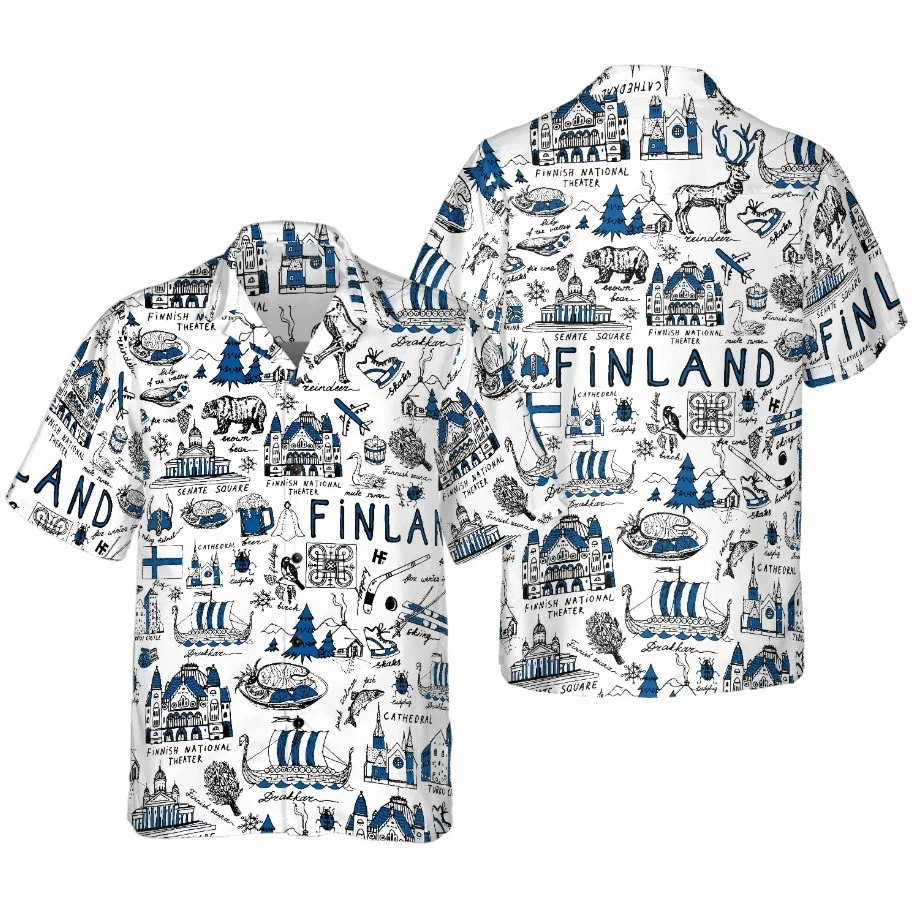 I Love Finland Doodle Hawaiian Shirt