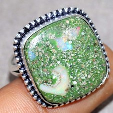 925 Silver Plated Natural Stablized Ethiopian Opal Ring US 10.5 Holiday Gifts GW